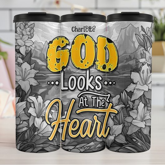 Gott sieht ins Herz Thermosbecher