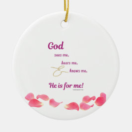 Gott sieht mich, hört mich und kennt mich - Rund, Keramik Ornament