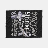 Gott Stronger als Dyslexia Kostüm Ribbon Ch Fleecedecke (Vorderseite (Horizontal))