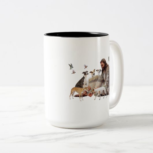 Gott umgeben von Whippet Zweifarbige Tasse (VorderseiteRechts)