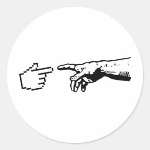 Gott und die Maschinen-Hände Runder Aufkleber