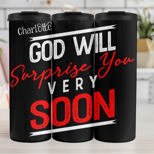Gott wird dich bald überraschen thermosbecher