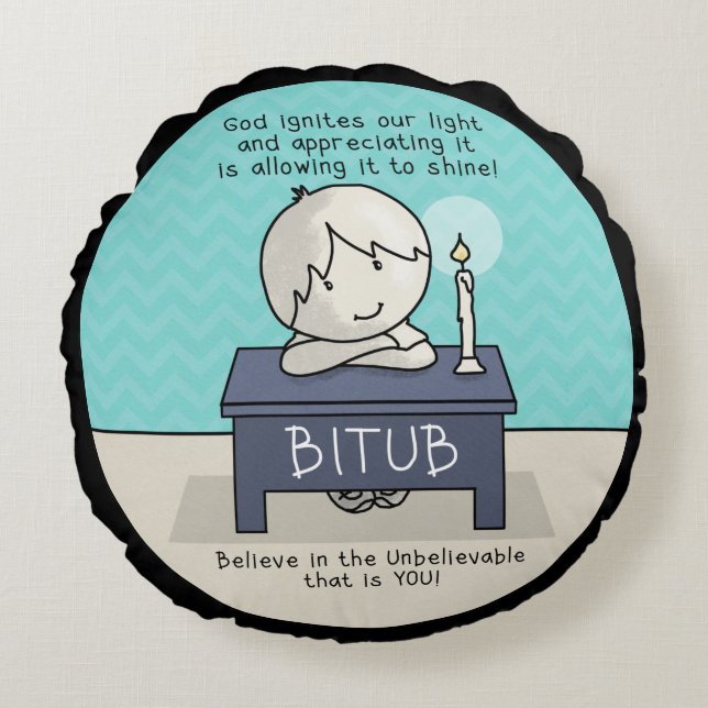 Gott zündet unser Licht Rundes Kissen (Vorderseite)