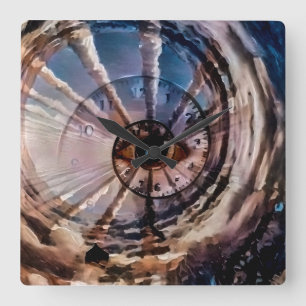 Gottes Auge und Zeitspirale Quadratische Wanduhr