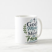 Gottes Barmherzigkeit trifft mich hier Moderner ch Kaffeetasse (VorderseiteRechts)