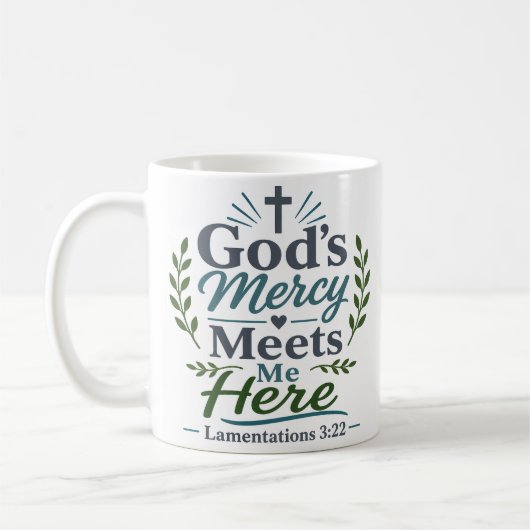Gottes Barmherzigkeit trifft mich hier Moderner ch Kaffeetasse (Links)