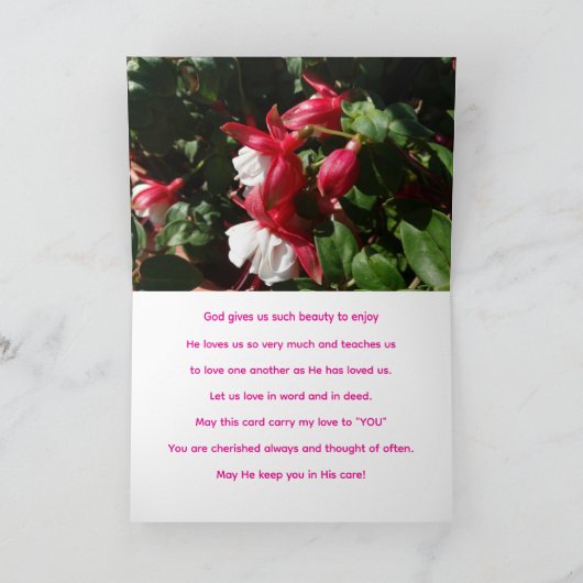 Gottes Liebe, Fuschia-Blume Karte (Innenseite)