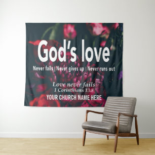 GOTTES LIEBE VERSAGE NIE 1 Cor 13:8 Kirche Wandteppich