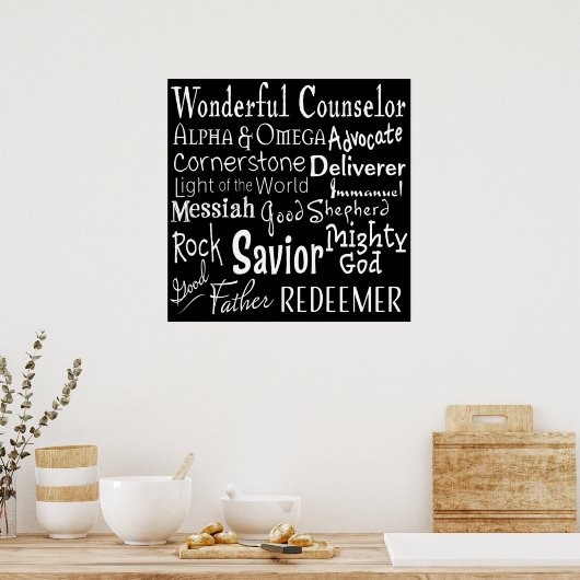 Gottes Namen aus der Bibel in Schwarz und Weiß Poster (Küche)
