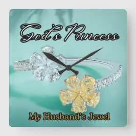 Gottes Prinzessin Bling Türkis Square Wall Clock Quadratische Wanduhr