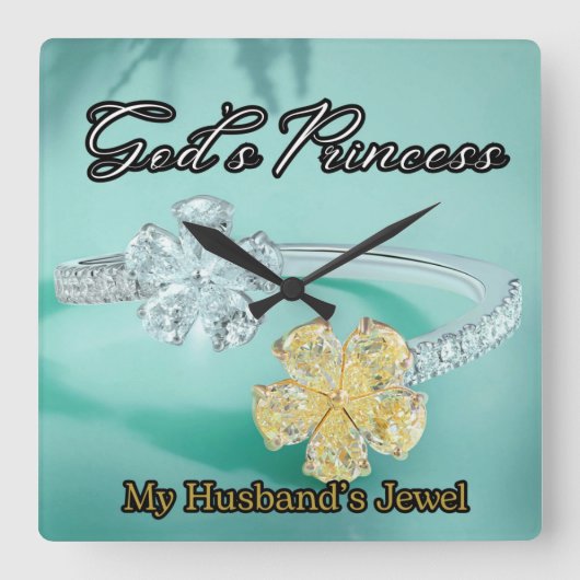 Gottes Prinzessin Bling Türkis Square Wall Clock Quadratische Wanduhr (Vorderseite)