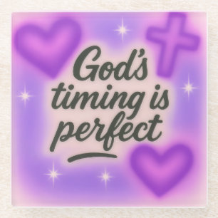Gottes Timing ist perfekt Airbrush Retro 90er lila Glasuntersetzer