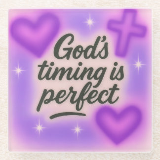 Gottes Timing ist perfekt Airbrush Retro 90er lila Glasuntersetzer