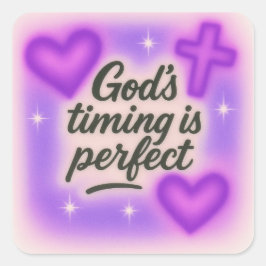 Gottes Timing ist perfekt Airbrush Retro 90er lila Quadratischer Aufkleber