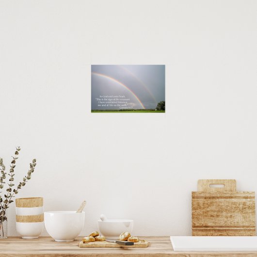 Gottes Versprechen an Noah im Regenbogen Poster (Küche)