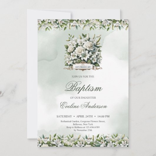 Gottes wertvolles Geschenk Grün und Goldtaufe Einladung (Vorderseite)