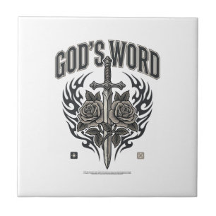 Gottes Wort Schwert & Rosen Vintage Christlich Fliese