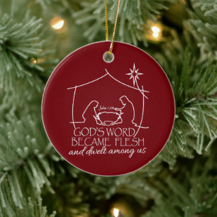 GOTTES WORT WURDE ZU FLESH Nativity Scripture Gift Keramik Ornament
