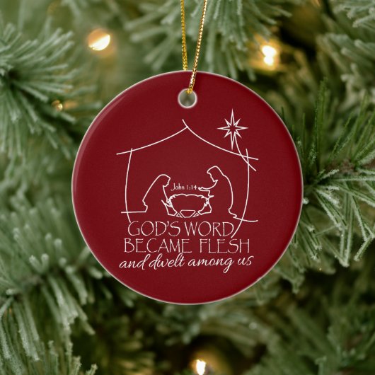 GOTTES WORT WURDE ZU FLESH Nativity Scripture Gift Keramik Ornament (Baum)