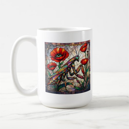 Gottesanbeterin Buntglas lebendige Mohnblume Kaffeetasse (Links)
