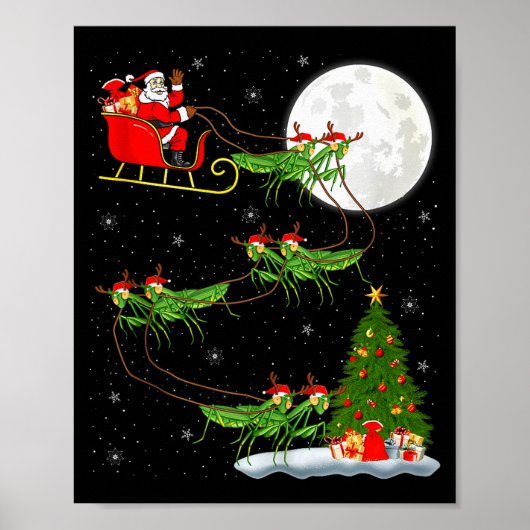 Gottesanbeterin Insekt Weihnachtsmann Schlitten Fl Poster (Vorne)