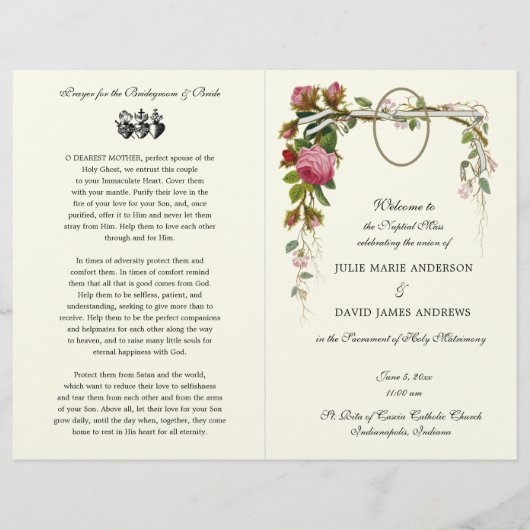 Gottesfürchtig-katholische Hochzeitsprogramm (Vorderseite)