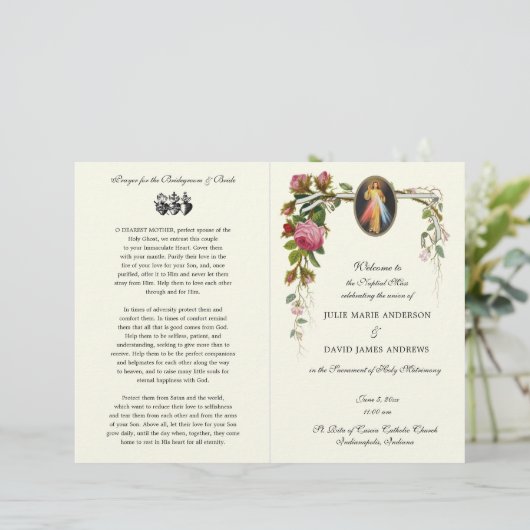 Gottesfürchtig-katholische Hochzeitsprogramm (Stehend Vorderseite)