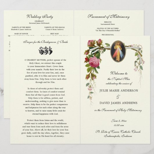 Gottesfürchtig-katholische Hochzeitsprogramm (Vorne/Hinten)