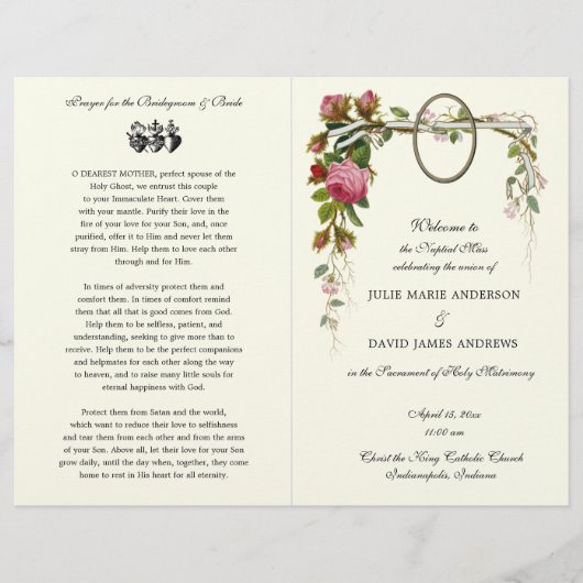 Gottesfürchtig-katholische Hochzeitsprogramm (Vorderseite)