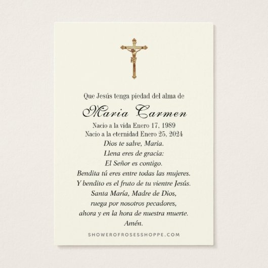 Gottesfürchtige Jungfrau Maria Beerdigung Gedenkge (Rückseite)