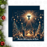Gottesherrschaft Religiöser Jesus Christliche Weih Feiertagskarte<br><div class="desc">Gold Stars Ruhm Gott Religious Jesus Christlich Weihnachtskarte. Teilen Sie den wahren Weihnachtsgeist mit dieser inspirierend "Ruhm zu Gott"-Urlaubskarte. Mit einer strahlenden Darstellung von Jesus, der in einem bersten goldenen Licht aufsteigt, umgeben von Gläubigen und Weihnachtsbäumen, erfasst diese Karte das göttliche Wesen der Saison. Die wunderschön illustrierte Szene ist voller...</div>