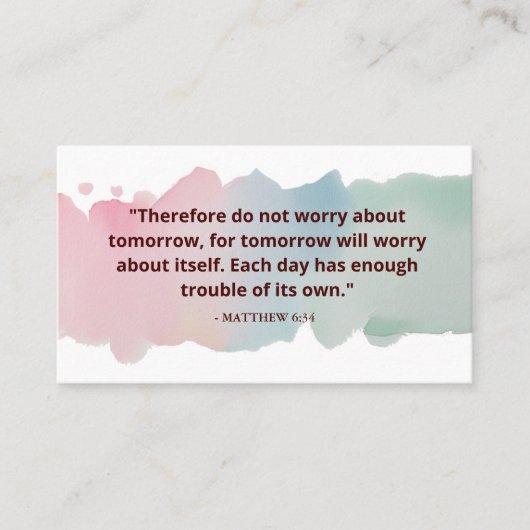 Gottesversprechen Aquarellschrift - Matthew 6:34 Visitenkarte (Vorderseite)