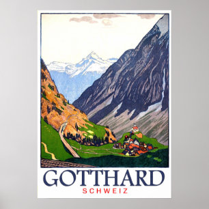 Gotthard Pass, Schweiz, Dorf, Vintag Poster