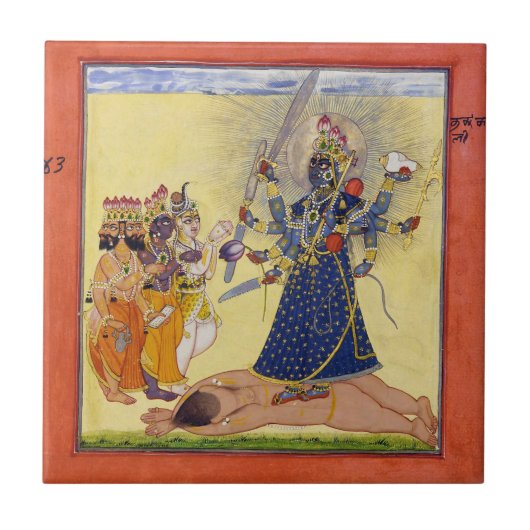 Göttin Bhadrakali, von den Göttern 1675 verehrt Fliese (Vorderseite)