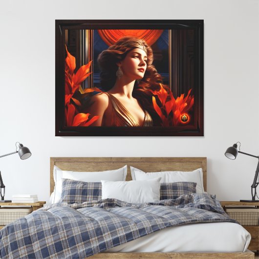 Göttin der Sonne Art Deco Romantischer Glamour Leinwanddruck (Insitu (Schlafzimmer))