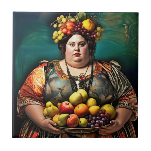 "Göttin der Überindulgenz" Farbportrait Fliese (Vorderseite)