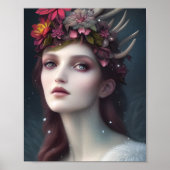 Göttin der Winterfantasy-Floralportrait Poster (Vorne)