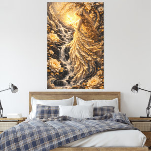 Göttin des goldenen Waldes Fließendes Kleid Wasser Leinwanddruck