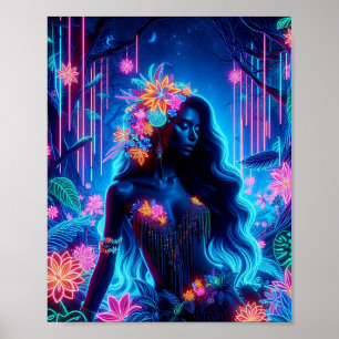 Göttin des Lichneons glühende Forest Fantasy Art Poster
