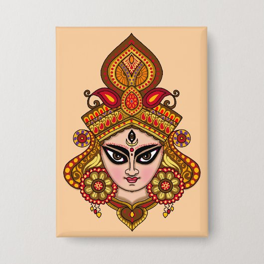 Göttin Durga Gesicht Knopf Button (Vorderseite)