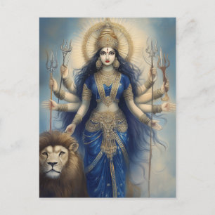 Göttin Durga mit Löwe Göttliches Hindu-Porträt Pos Postkarte