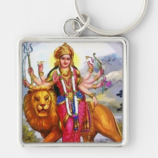Göttin Durga mit Löwe-Malerei Schlüsselanhänger (Vorne)