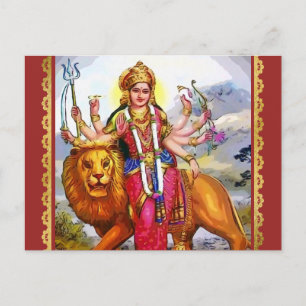 Göttin Durga mit Löwenmalerei Postkarte
