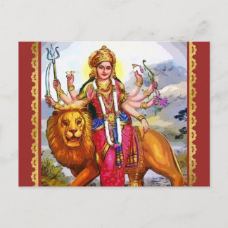 Göttin Durga mit Löwenmalerei Postkarte