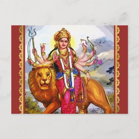 Göttin Durga mit Löwenmalerei Postkarte (Vorderseite)