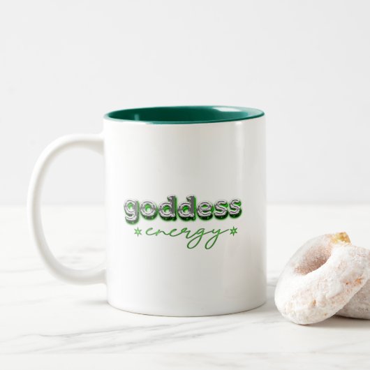 Göttin Energie (grün) Zweifarbige Tasse (Mit Donut)