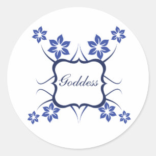 Göttin florale Sticker, lebhaftes Blau Runder Aufkleber