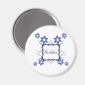Göttin florales Magnet, lebhaftes Blau Magnet (Vorderseite/Rückseite)