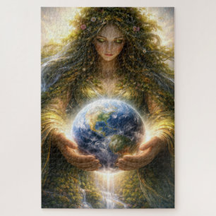 Göttin Gaia hält den Planeten Erde sanft Puzzle