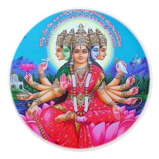 Göttin Gayatri Devi Veda Mata Gottheit Keramikknauf (Vorderseite)